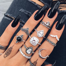 10 Pcs/Set Knuckle Rings for Women Crystal Gemstone Boho Moon Vintage Midi Finger Rings Set Bohemian Jewelry 