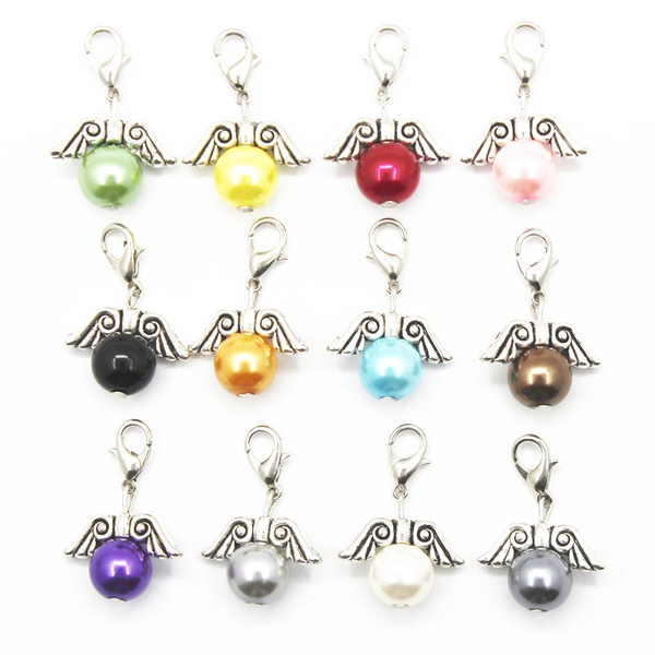 Mix 12 color pearl Angel Wings Hanging Dangle Floating Charms Lobster ...