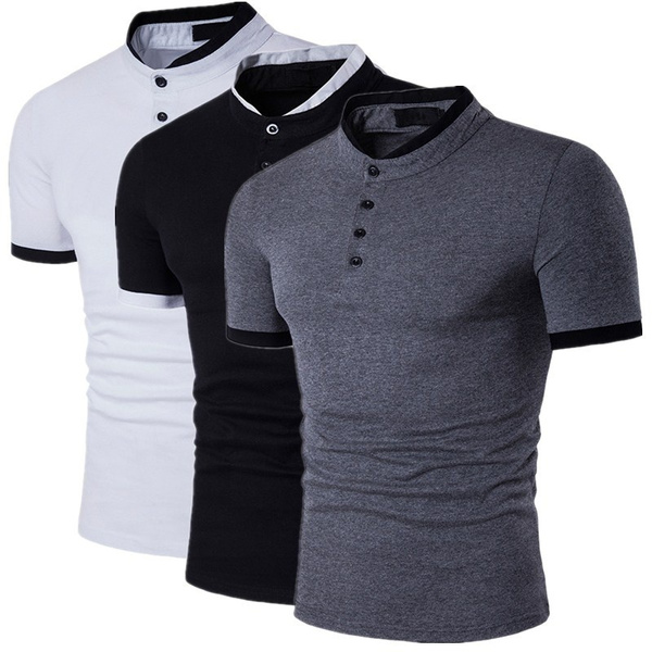 PLUS SIZE Men's Tops Henry Lapel Collar Short Sleeve T-shirt | Wish