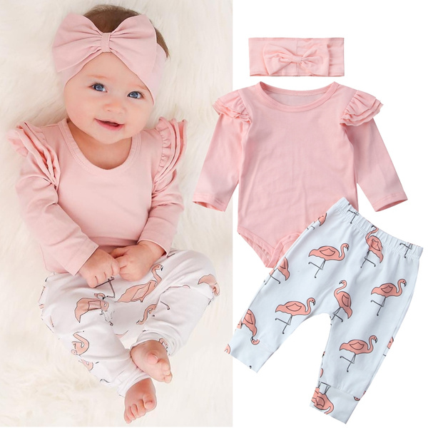 Melodrama maquillaje Emoción Newborn Baby Girl Clothes Romper T-shirt Top+Pants Leggings Flamingo  Outfits Set | Wish