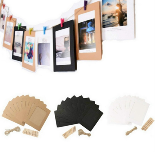 10pcs Diy 6 Inch Hanging Album Clip Kraft Paper Photo Frame Strings Rope Clips Sets For Wedding Decoration Garland Wish