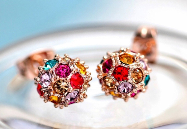 Multi-Colour Crystal Ball Earrings Women Wedding Bridal Statement S925 ...