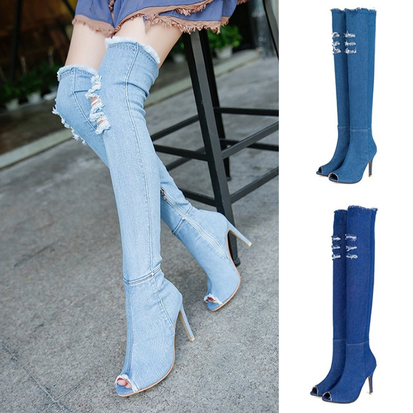 blue jean heel boots