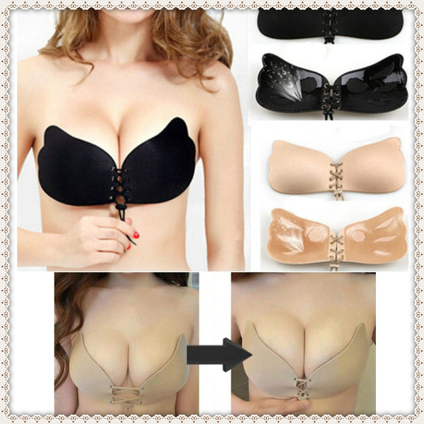 Women Silicone Adhesive Stick on Gel Push-Up Bras Backless Strapless  Drawstring Corset Invisible Bra Sexy Lady Strapless Bra Invisible Underwear  Oversized Size Wrapped Breast