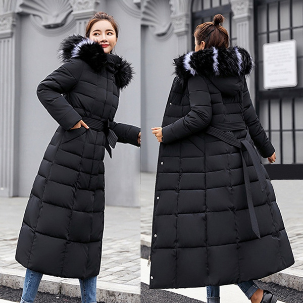 2018 Women Winter Faux Fur Hoodies Long Warm Coat Fashion Wadded Down ...