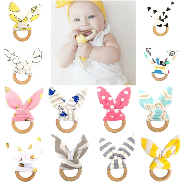 Wooden Natural Baby Teething Ring Cute Wood Animal Cattle Shape Teether Toys QL 