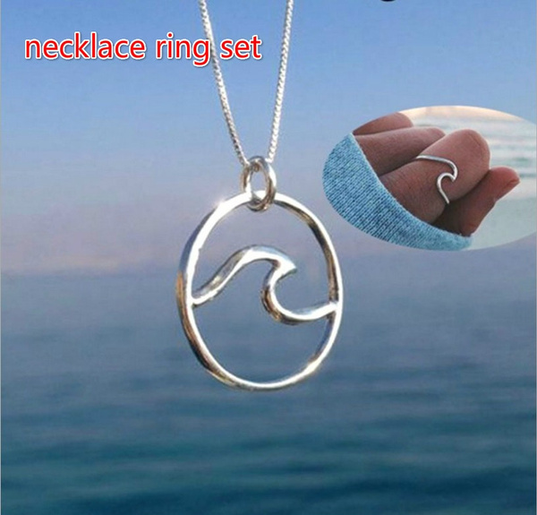 2 Pcs/set Wave Necklace Ring Set Fashion 925 Silver Simple Chain