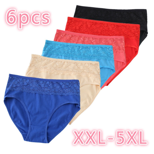 6pcs lot Mid Waist Plus Size XXL 3XL 4XL 5XL Women Cotton Underwear Big Size Lace Breathable Briefs Ladies Panties