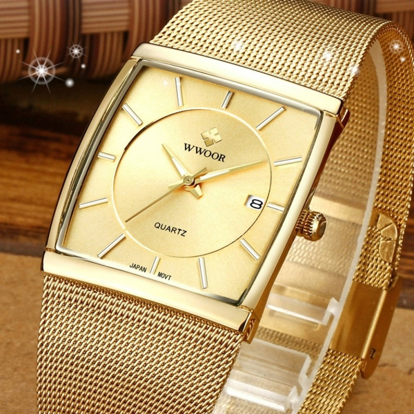 WWOOR Herrenuhren Gold Square Wasserdicht Quarzuhr Männer Marke Luxus  Edelstahl Business Watches | Wish