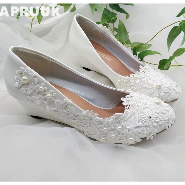 Ivory low wedge sales wedding shoes