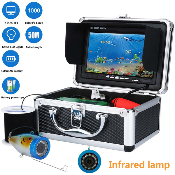 Fish Finder Underwater Camera 7 Inch 1000TVL HD Waterproof Underwater  Fishing Camera 12 PCS Infrared Lamp for Sea Fishing