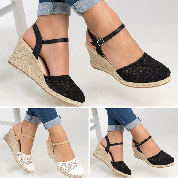 Details about   Ladies Ankle Strap Platform Wedges Shoes Espadrilles Summer Sandals 