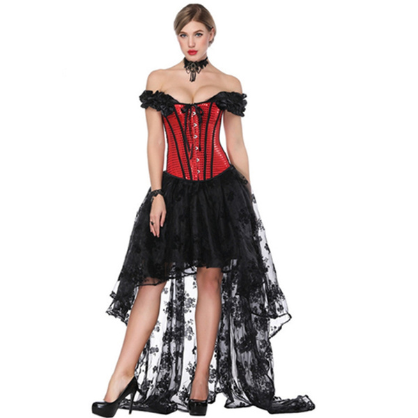 Red Corset Dress for Women Gothic Victorian Costume Sexy Vintage Bustier  Skirt Set Fashion Plus Size