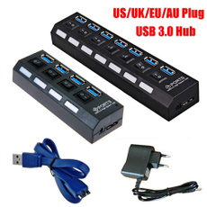 4/7 Port USB 3.0 Hub Computers Splitter Converter 5Gbps High Speed On/Off Switches AC Power Adapter