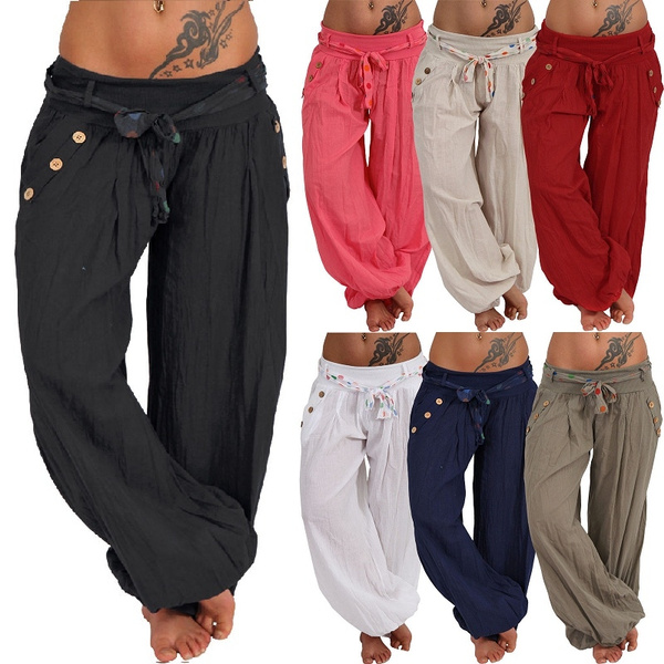 Women Plus Size Solid Ladies Casual Loose Harem Pants Yoga Pants Trousers