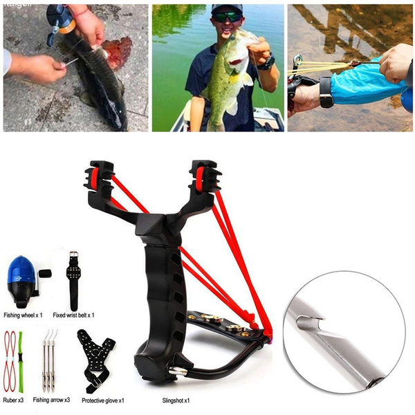 Powerful Black Folding Hunting Fishing Slingshot with Rubber Bands