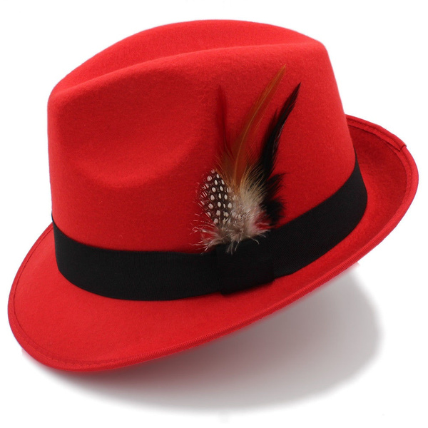 6 Colors Men Hard Felt Feather Band Trilby Fedora Jazz Hat Sunhat US ...