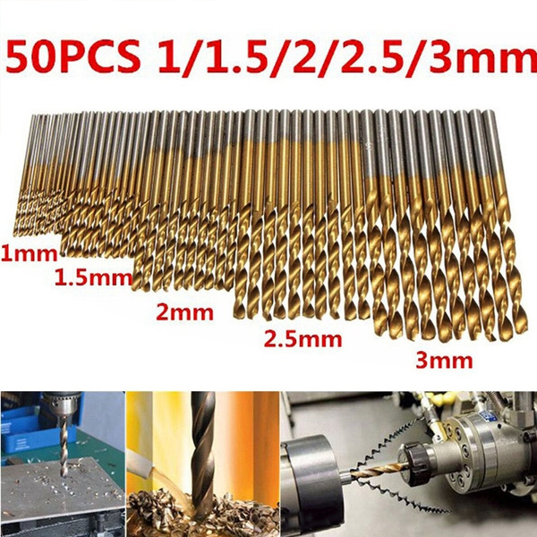 50Pcs Titanium Coated HSS High Speed Steel Drill Bit Set Tool 1/1.5/2/2.5/3mm