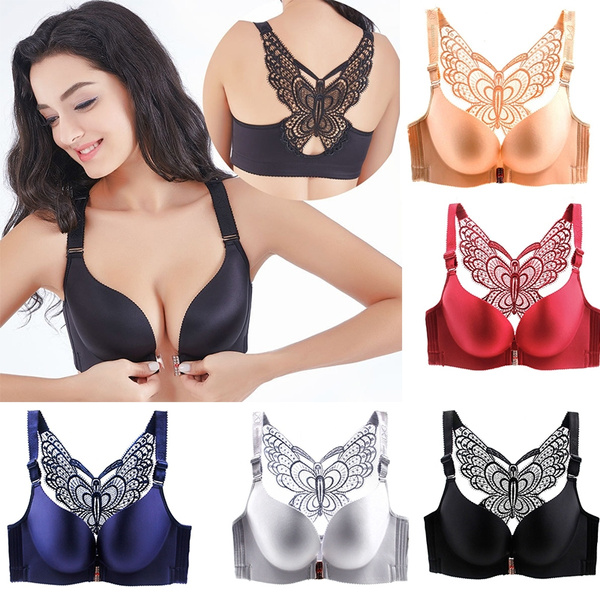 Women's Fashion Sexy Seamless Front Closure Bra Big Size Butterfly  Adjustable Push Up Bra Plus Size Bras for Women Large Size Brassiere Femme