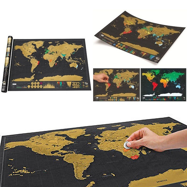 Deluxe Gold Black Scratch Off World Map Journal Log Mini Travel Map Of The World
