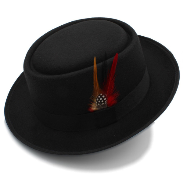 8 Colors Men Feather Band Pork Pie Hat 