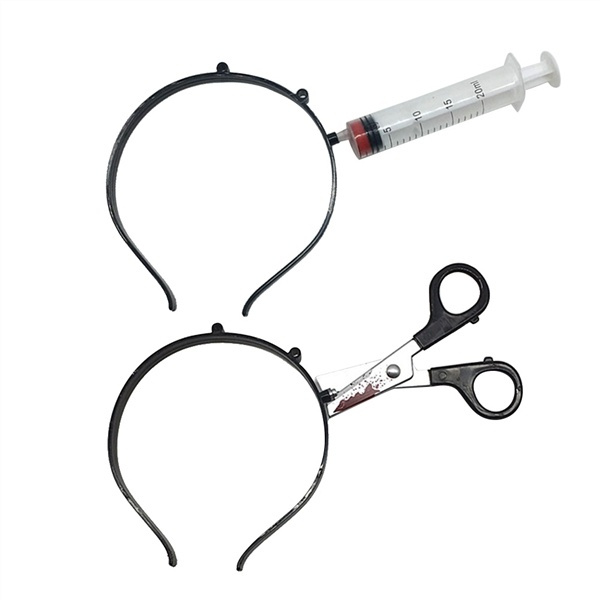 LUOEM 2pcs Scary Halloween Props a trav/és de Head Bloody Diadema Hairband Hair Hoop Horror Party Costume Accessories Trick Toy Disfraces de Halloween Cuchillo Cleaver + Acentuado