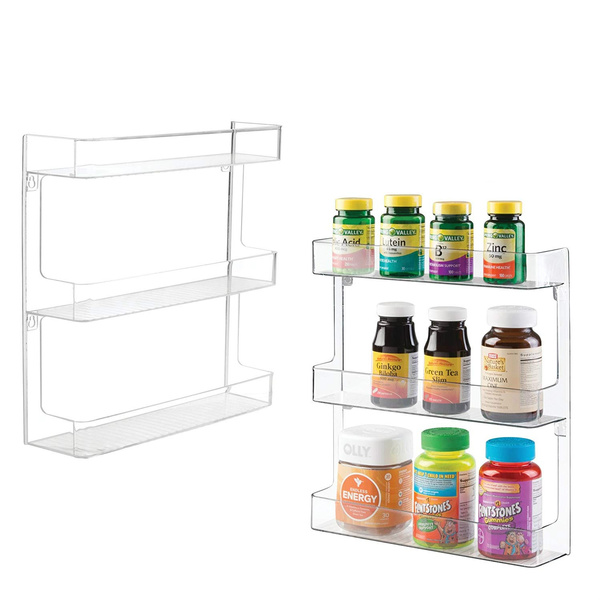 Wall Mount Plastic Vitamin and Supplement Organizer Storage Shelf