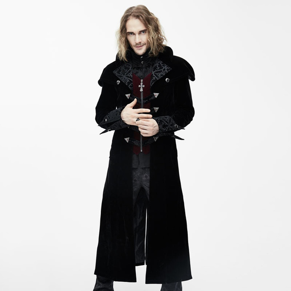 Devil Fashion Gothic Men's Long Jackets Steampunk Black Red Warm Thick ...