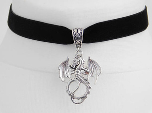 DRAGON CHOKER NECKLACE, Gothic Choker, Dragon Choker, Silver Dragon, Black Velvet Choker, Mythical Choker, Adjustable, Various Sizes