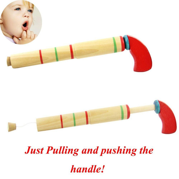 Sound Great Surprise Classic Game Pulling & Pushing Cork Pop Gun Wooden Toy 