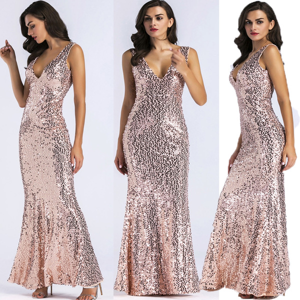 rose gold long evening dress