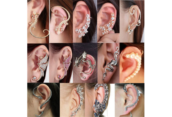 Lady Luxury Crystal Clip Ear Cuff Stud Women Punk Wrap Cartilage Earring Jewelry 