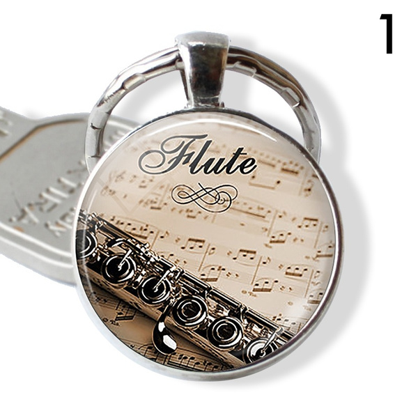 Musical Instruments and Music Keyring. French Horn, Guitar