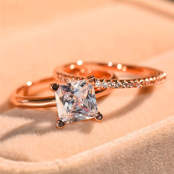 Rose Gold Wedding Ring Set. Round Brilliant Cut Engagement Ring. Full  Eternity Band. 4.0 Ctw Bridal Rings. Anniversary Rings. Wedding Ring. - Etsy