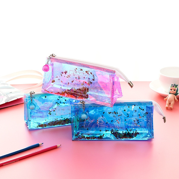 Transparent Glitter Pencil Bag Girls Glitter Pencil Case 4pcs lot