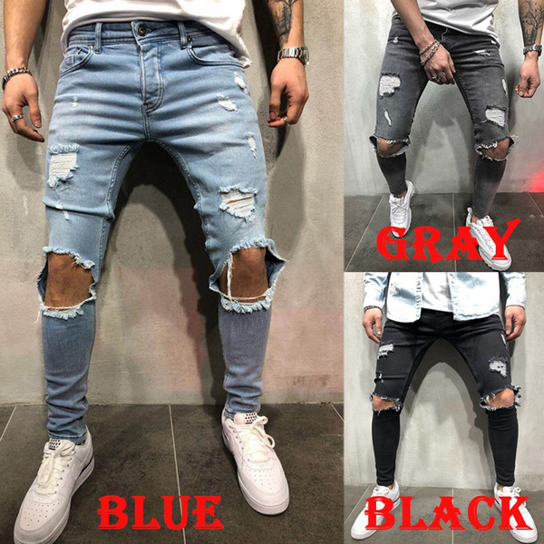 black jeans knee cut men