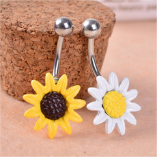 buttonring, Steel, Flowers, Jewelry