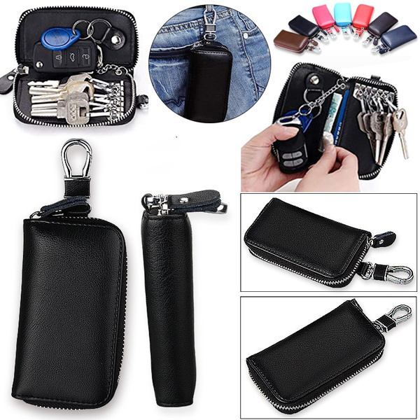 Men Leather Zip 6 Hook Key Case Car Key Holder Wallet Car Key Case