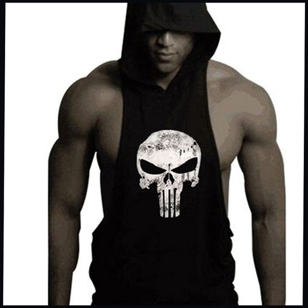 Hot Men Gym Clothing Bodybuilding Stringer Hoodie Tank Top Muscle hooded  Shirt @