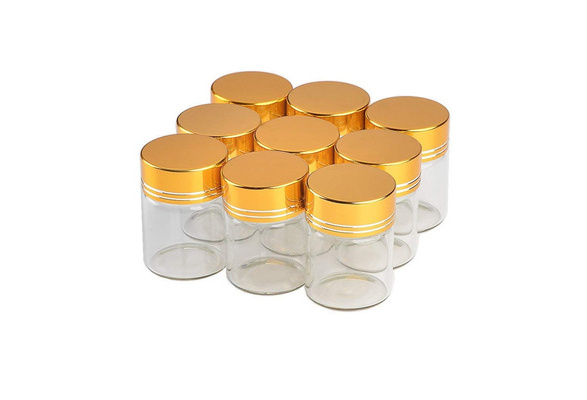 10pcs Glass Bottles Clear Small Vials Empty Mini Jars With Aluminium Caps  Makeup Sample Bottle Wedding Favors Decorations DIY Jewelry Accessories  Liquid Holder Storage Case,Glass Bottles With Golden Aluminium Lids, Small  Mini