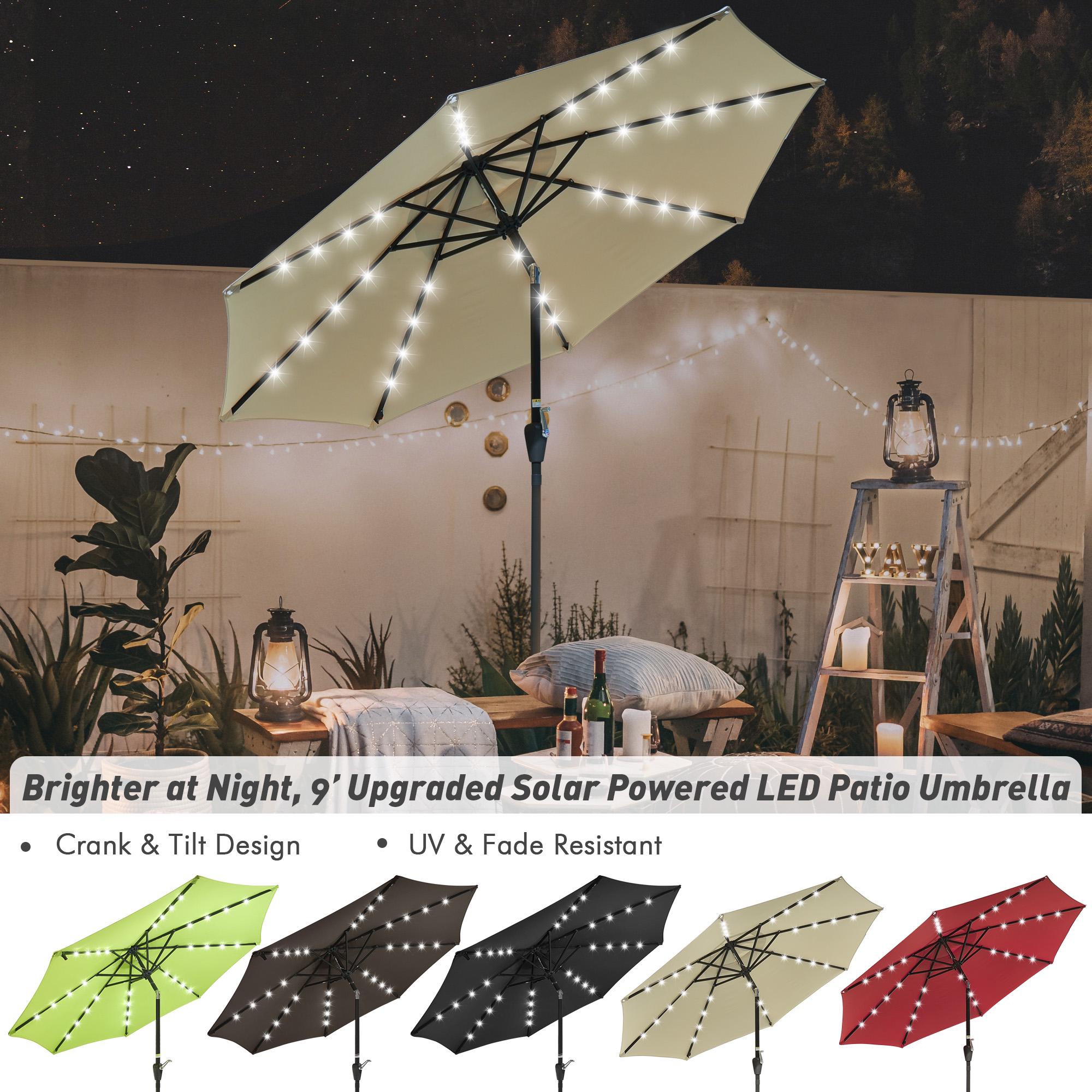 Andyes 9 Outdoor Solar Powered Led Umbrella 8 Ribs W 32 Lights For Patio Garden Deck Crank Tilt Uv30 Color Optional Wish