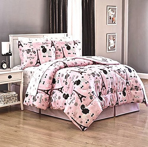 Pink Paris Eiffel Tower French Poodle, Eiffel Tower Bedding Twin Size
