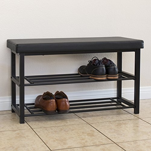 Best Choice Products 2 Tier Metal Storage Bench Shoe Rack Organize W Leather Top Black Wish