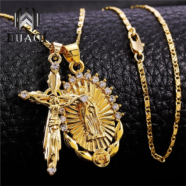 18k gold virgin mary necklace