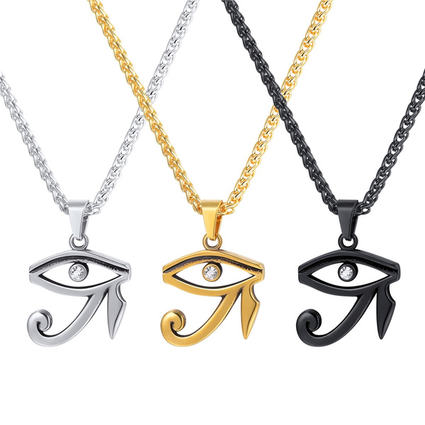 Vietguild Egyptian Eye of Ra Horus Silver Pewter Gold Brass Charm Necklace Pendant Jewelry 