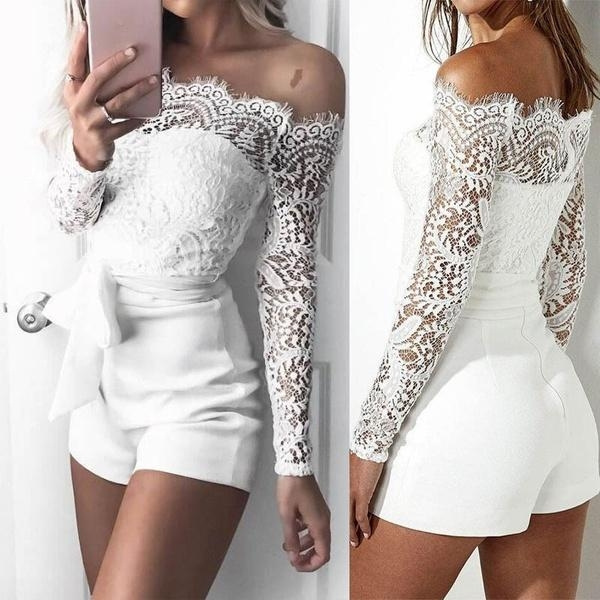 white lace off the shoulder romper