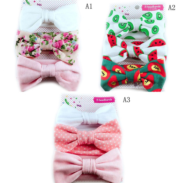 3pcs Newborn Headband Cotton Elastic Baby Print Floral Hair Band Girls Bow-knot