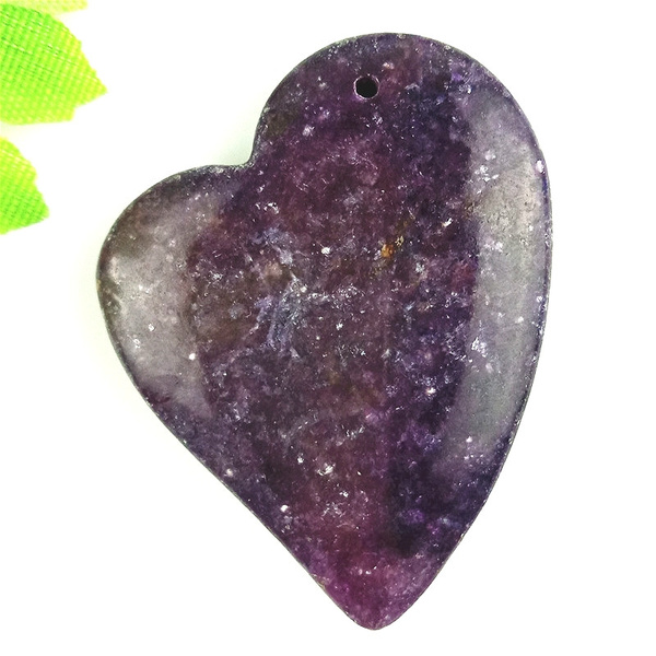 Natural Purple Lepidolite Stone Love Heart Pendant DIY Bead 40x6mm AST150