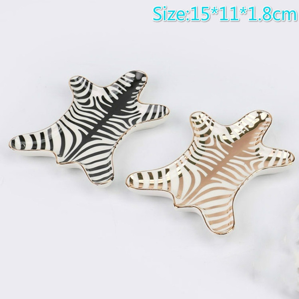 Hand Painted Gold Tiger Skin Ceramic Plate Decorative Zebra Dish Small Jewelry 