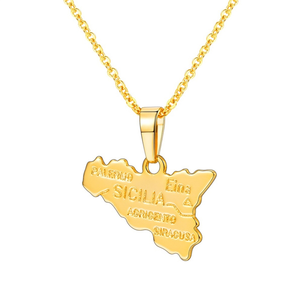 Sicily Necklace Handmade Personalized 18K Gold Plated Sicily map necklace I  love Sicily necklace